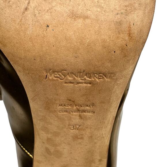 Yves Saint Laurent Metallic Gold Chunky Heel Peep Toe Pumps EUC 37 US 6.5 - Picture 15 of 16